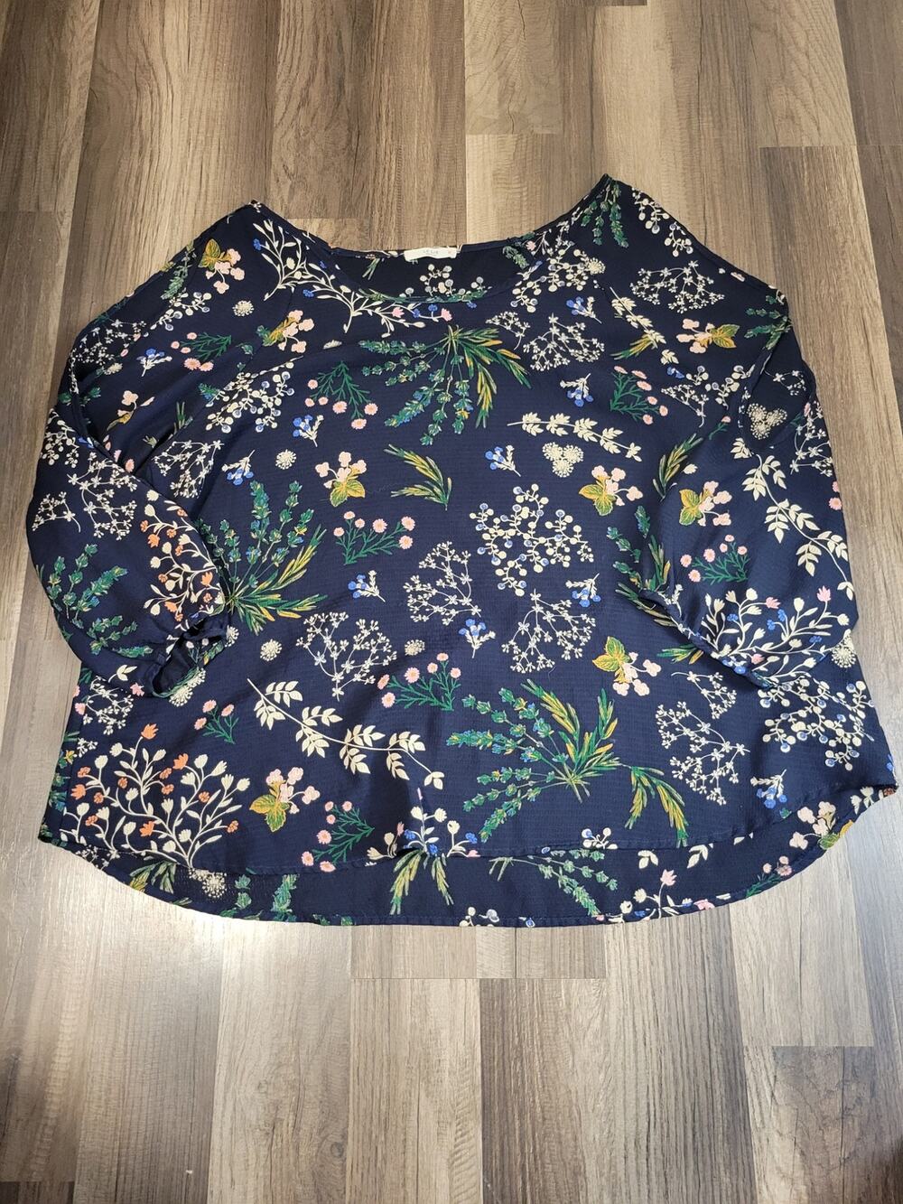 Le Lis Navy Blue Floral Print Cold Shoulder Blouse Women's XXL